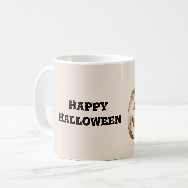 Orangene Kürbisaugen Halloween Kaffeetasse (Vorderseite Links)