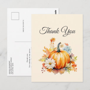 Orangene Kürbisse und Blumen Herbst Dankeschön Postkarte