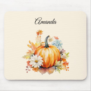 Orangene Kürbisse und Blumen Herbst Mousepad