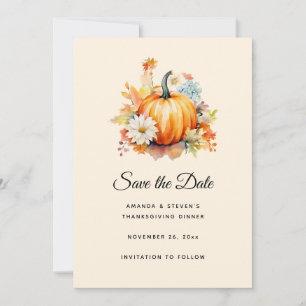 Orangene Kürbisse und Blumen Herbst Save The Date