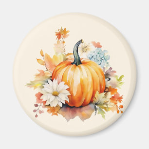 Orangene Kürbisse und Blumen Herbst Thanksgiving Magnet