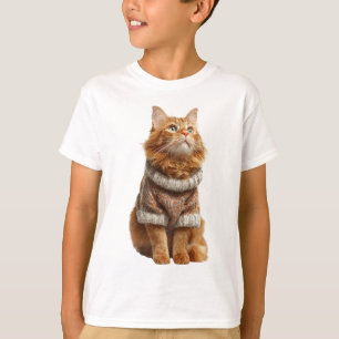 Orangene Langhaarkatze in kuscheligem Herbstpullov T-Shirt