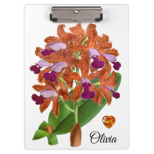 Orangene Lila Orchideen-Blumen-Clipboard Klemmbrett