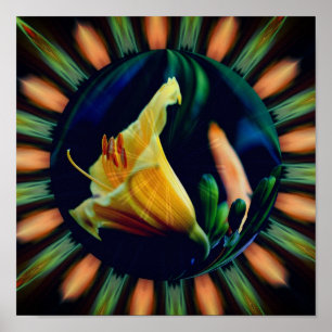 Orangene Lilienblume Florale Abstrakte Natur Kunst Poster
