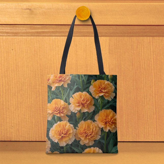 Orangene Nelken Bild Nr. 2 Tragetasche (Tote bag with orange carnations)