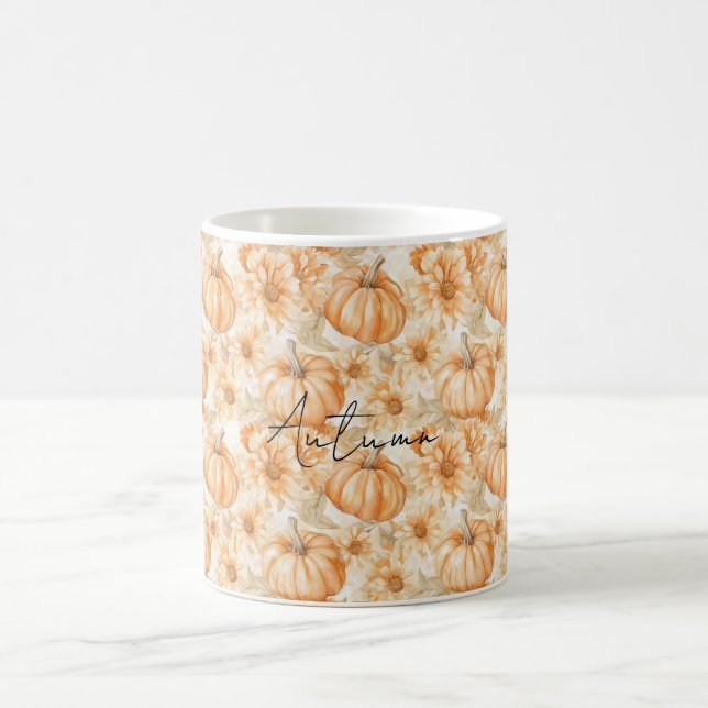 Orangene Pfirsich-Kürbisse & Blumen Kaffeetasse (Mittel)