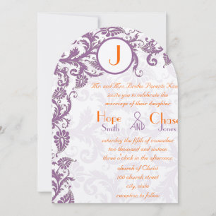 Orangene Pflaumen-Damaskus-Monogramm-Hochzeitseinl Einladung