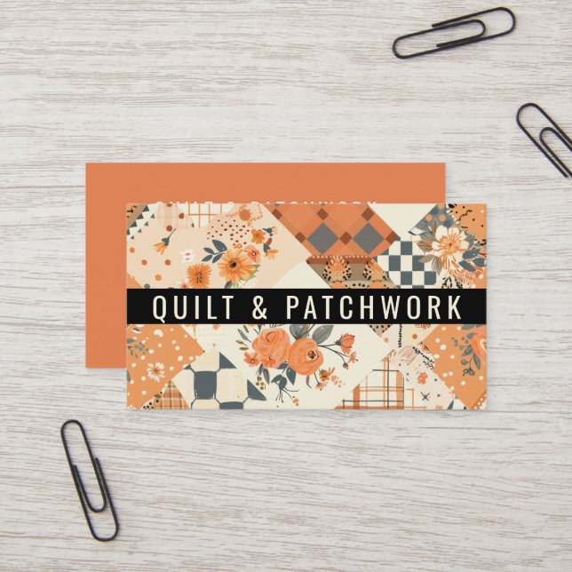 Orangene Quilt-Patchwork-Handmade-Kleidung  Visitenkarte (Vorderseite/Rückseite Beispiel)