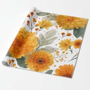 Orangene Ringelblume Botanische Blumen-Watercolor  Geschenkpapier