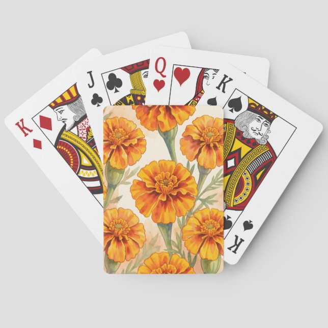Orangene Ringelblumen-Blumenmuster Spielkarten (Rückseite)