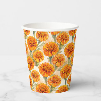 Orangene Ringelblumen-Blütenmuster Pappbecher