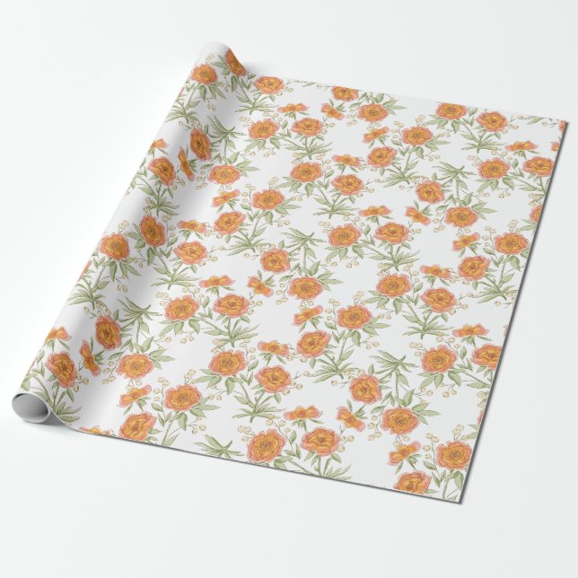Orangene Rosen Hochzeit Geschenkpapier (Ungerollt)