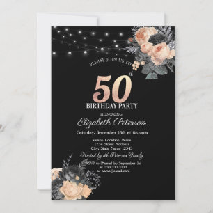 Orangene Rosen Lichterkette Schwarz 50. Geburtstag Einladung