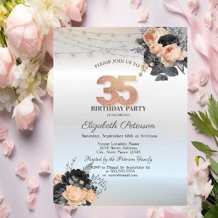 Orangene Rosen Lichterkette Silber 35. Geburtstag Einladung