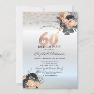 Orangene Rosen Lichterkette Silber 60. Geburtstag Einladung
