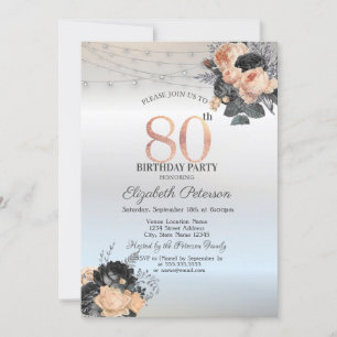 Orangene Rosen Lichterkette Silber 80. Geburtstag Einladung