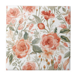 Orangene Rosen Wasserfarbe Botanisch Korallen Blum Fliese