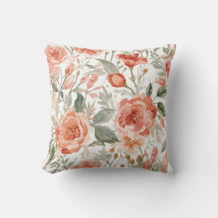 Orangene Rosen Wasserfarbe Botanisch Korallen Blum Kissen