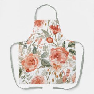 Orangene Rosen Wasserfarbe Botanisch Korallen Blum Schürze