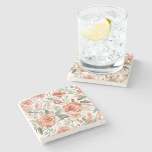 Orangene Rosen Wasserfarbe Botanisch Korallen Blum Steinuntersetzer