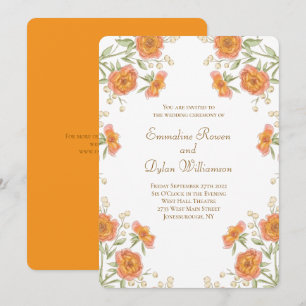Orangene Rosenhochzeit Einladung