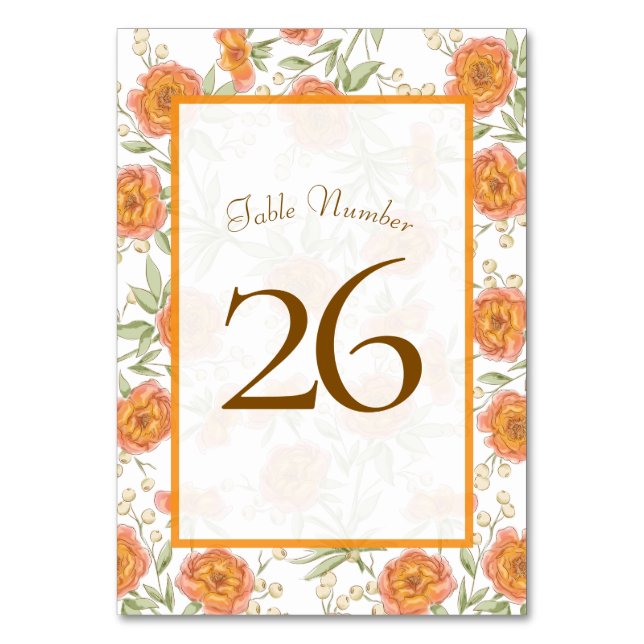 Orangene Rosenhochzeit Tischnummer (Rückseite)