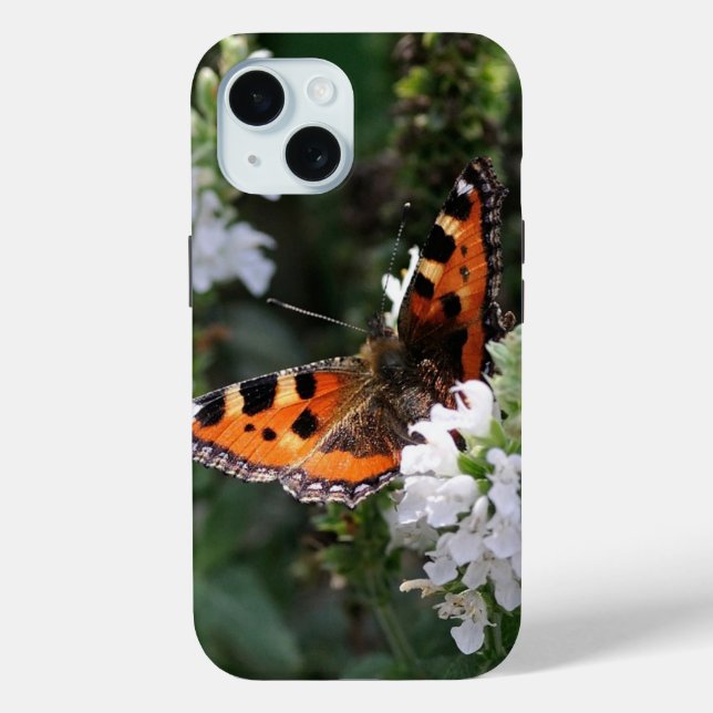 Orangene Schmetterlinge und weiße Blüten Case-Mate iPhone Hülle (Rückseite)