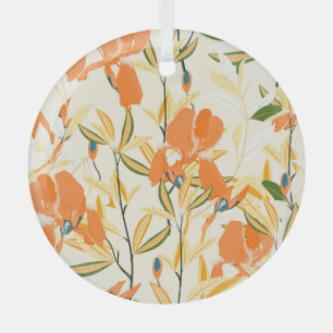 Orangene Schwertlilien: nahtloses Blumenmuster Ornament Aus Glas