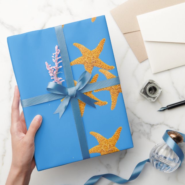 Orangene Seesterne Geschenkpapier (Schenken)