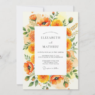 Orangene sonnendurchflutete Sommerwiese Hochzeit Einladung