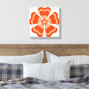 Orangene stilisierte Retro-Blume Leinwanddruck