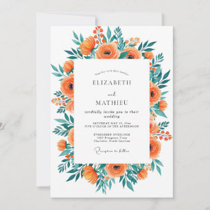Orangene strahlende bohemische Hochzeit Einladung