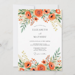 Orangene strahlende florale Hochzeit Einladung