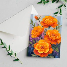 Orangene Tagetes | Oktober-Blumen-Aquarellkarte