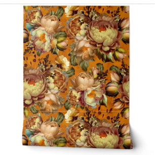 Orangene trübsinnige Blumen im vintage barocken Bl Tapete