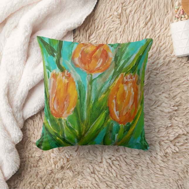 Orangene Tulpen Kissen (Decke)