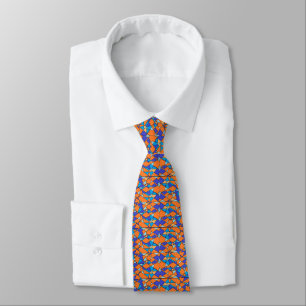 Orangene und blaue Krawatte mit geometrischem Must