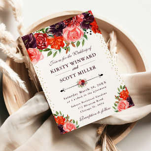 Orangene und braune Herbstblumen Hochzeit Einladung
