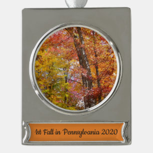 Orangene und gelbe Herbstbäume - Herbstfotografie Banner-Ornament Silber
