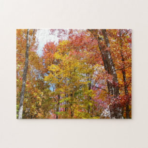 Orangene und gelbe Herbstbäume Herbstfotografie Puzzle