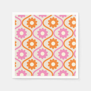 Orangene und rosa Blumen auf mittelalterlichen Oge Serviette