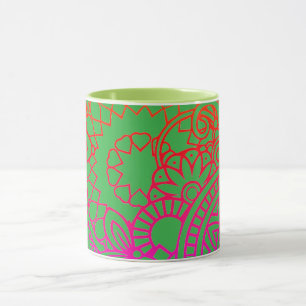 Orangene violette Blumen und hellgrüner Hintergrun Tasse