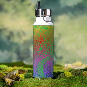 Orangene violette Blumen und hellgrüner Hintergrun Trinkflasche