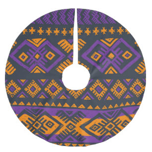 Orangene, violette Stammes- geometrische nahtlose Polyester Weihnachtsbaumdecke