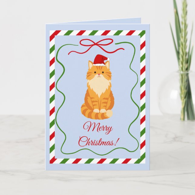 Orangene Weihnachtsmann-Katze Karte (Vorderseite)