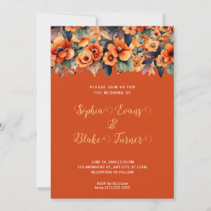Orangene Wildblumen-Anordnung Orange Hochzeit Einladung