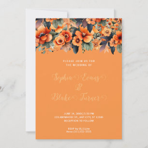 Orangene Wildblumen-Anordnung Orange Hochzeit Einladung
