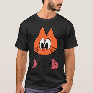 Orangene Zeichentrickkatze mit Resten eines Fische T-Shirt