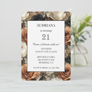 Orangener Gewürz Gold Schwarz Floral Leopard Gebur Einladung
