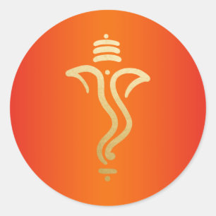 Orangener Goldener Festlicher Ganesh/ Indischer Go Runder Aufkleber
